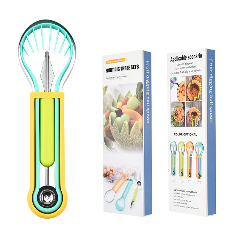 🍉 Få 50 % rabatt nu! 3-delars set för frukt och meloner – för skärning, formning och dekoration – i rostfritt stål, kompakt förvaring, bekvämt att hålla i – särskilt lämpligt för honungsmelon, vattenmelon och mjuka frukter