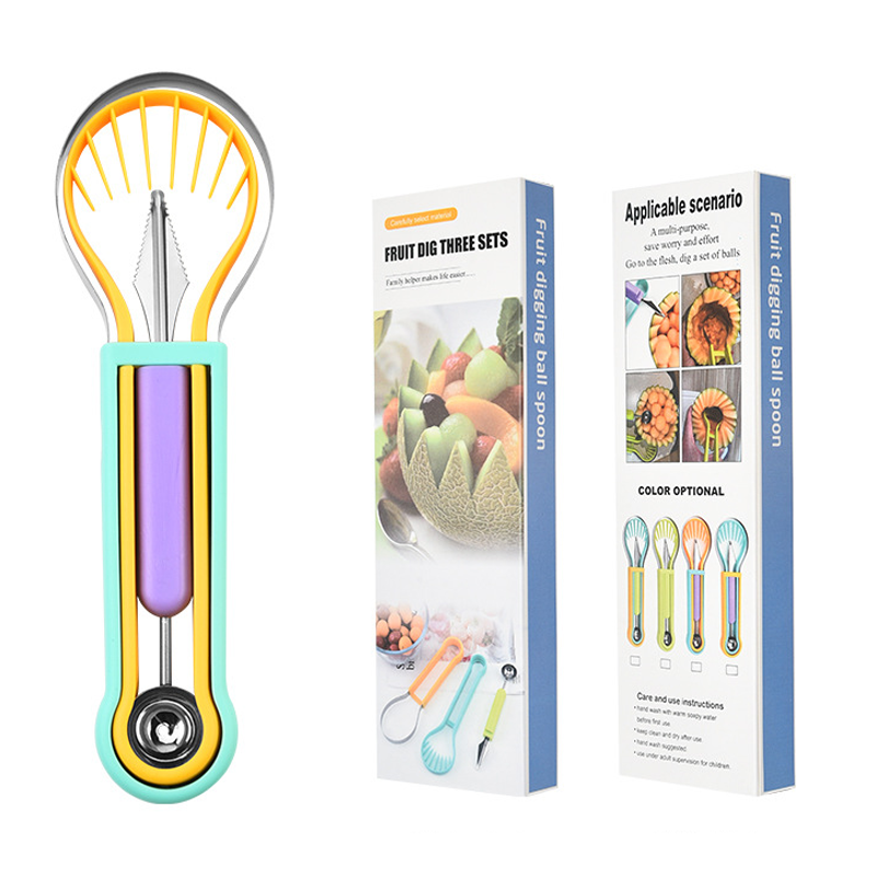 🍉 Få 50 % rabatt nu! 3-delars set för frukt och meloner – för skärning, formning och dekoration – i rostfritt stål, kompakt förvaring, bekvämt att hålla i – särskilt lämpligt för honungsmelon, vattenmelon och mjuka frukter