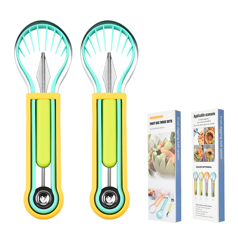 🍉 Få 50 % rabatt nu! 3-delars set för frukt och meloner – för skärning, formning och dekoration – i rostfritt stål, kompakt förvaring, bekvämt att hålla i – särskilt lämpligt för honungsmelon, vattenmelon och mjuka frukter