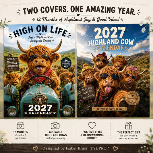 🐮 50% RABATT – ENDAST 179 KR! Rolig väggkalender med höglandskor för 2027 – A4-hängkalender – 12 charmiga motiv – perfekt för hemmet, kontoret eller som present 🌾✨