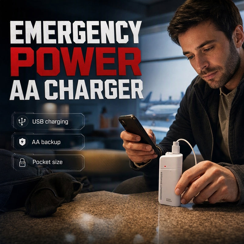 🔋 50% RABATT NU! Portabel nödladdare med AA-batterier – USB‑laddning, kompakt & med LED‑ficklampa – perfekt för resor, pendling och strömavbrott 💡📱