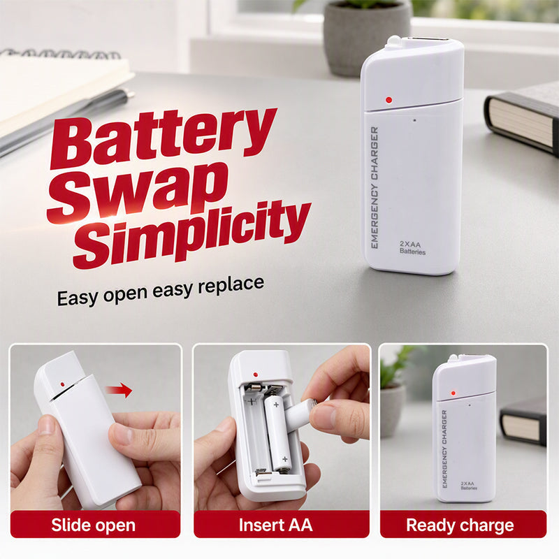 🔋 50% RABATT NU! Portabel nödladdare med AA-batterier – USB‑laddning, kompakt & med LED‑ficklampa – perfekt för resor, pendling och strömavbrott 💡📱