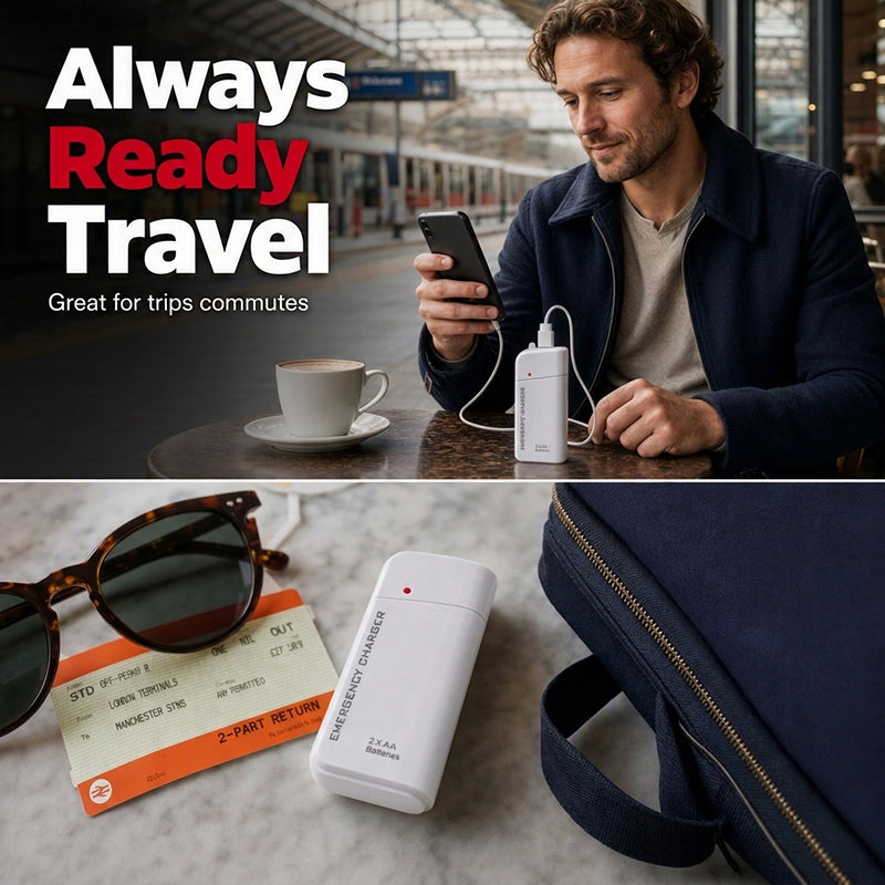 🔋 50% RABATT NU! Portabel nödladdare med AA-batterier – USB‑laddning, kompakt & med LED‑ficklampa – perfekt för resor, pendling och strömavbrott 💡📱
