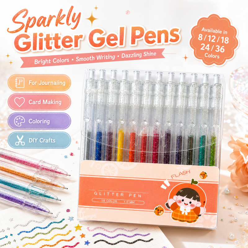 Set med utdragbara glittergelpennor för dagboksskrivande och tecknin