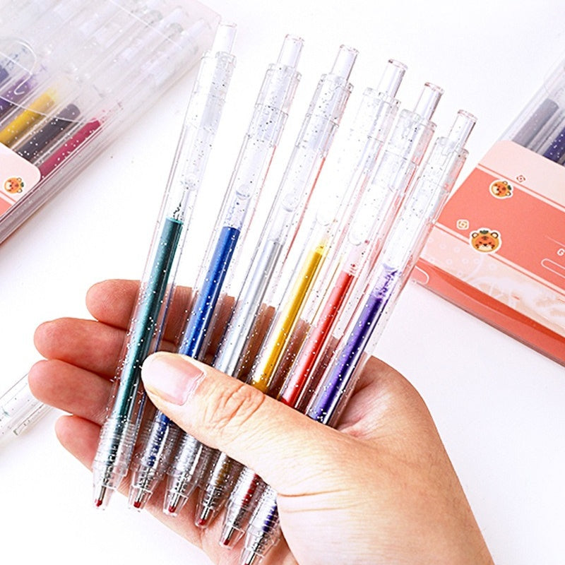 Set med utdragbara glittergelpennor för dagboksskrivande och tecknin