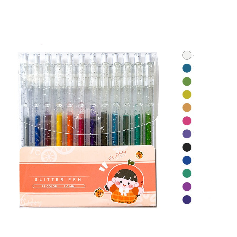 Set med utdragbara glittergelpennor för dagboksskrivande och tecknin