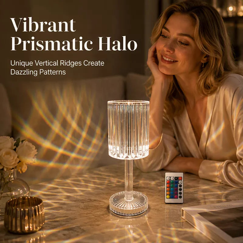Bordslampa i akryl med rosformad kristall och pekstyrning