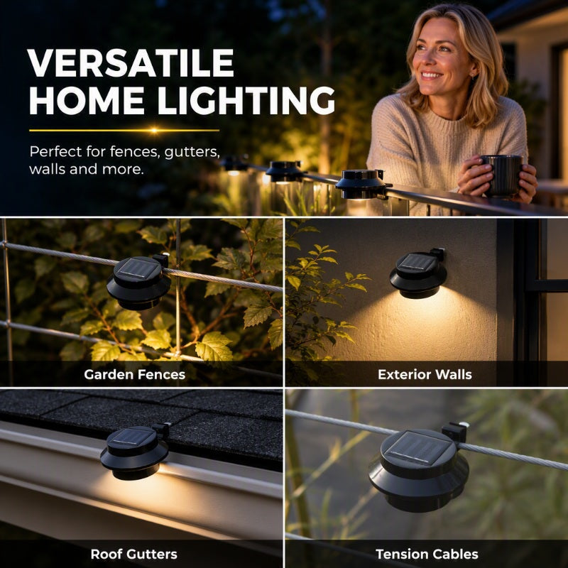 ☀️ Solcellsdriven LED-vägglampa för takrännan | Accentbelysning för utomhusbruk