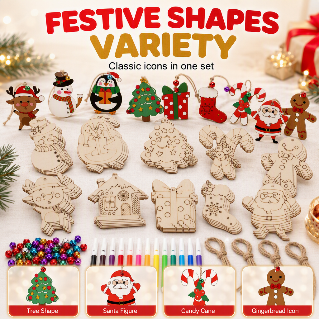 🎄 50% RABATT NU! DIY Christmas Wooden Ornaments Kit med pennor och klockor – släta träkanter, kreativ målning & komplett dekoration – perfekt för julpyssel med familjen ✨