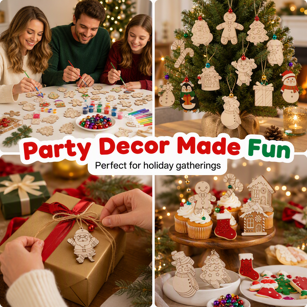 🎄 50% RABATT NU! DIY Christmas Wooden Ornaments Kit med pennor och klockor – släta träkanter, kreativ målning & komplett dekoration – perfekt för julpyssel med familjen ✨