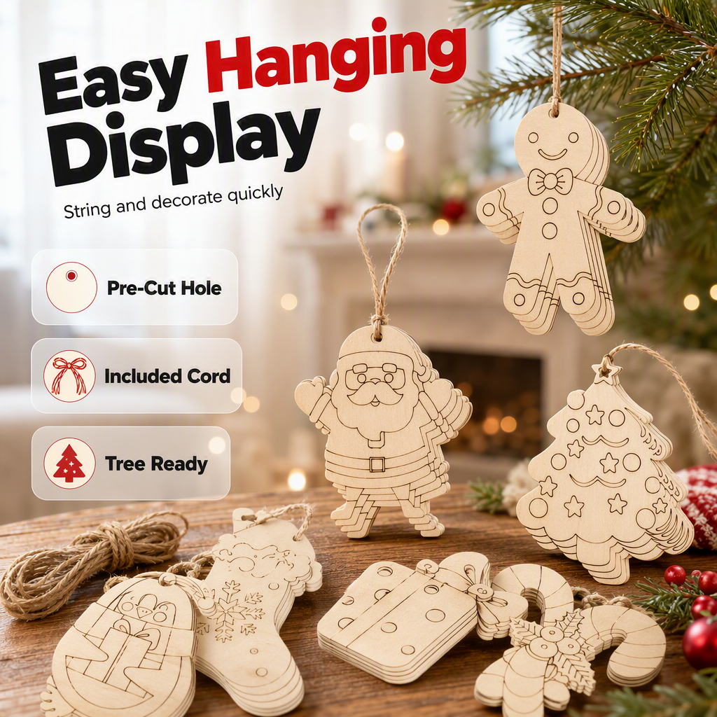 🎄 50% RABATT NU! DIY Christmas Wooden Ornaments Kit med pennor och klockor – släta träkanter, kreativ målning & komplett dekoration – perfekt för julpyssel med familjen ✨