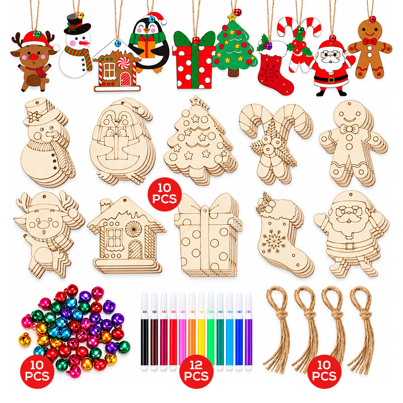 🎄 50% RABATT NU! DIY Christmas Wooden Ornaments Kit med pennor och klockor – släta träkanter, kreativ målning & komplett dekoration – perfekt för julpyssel med familjen ✨