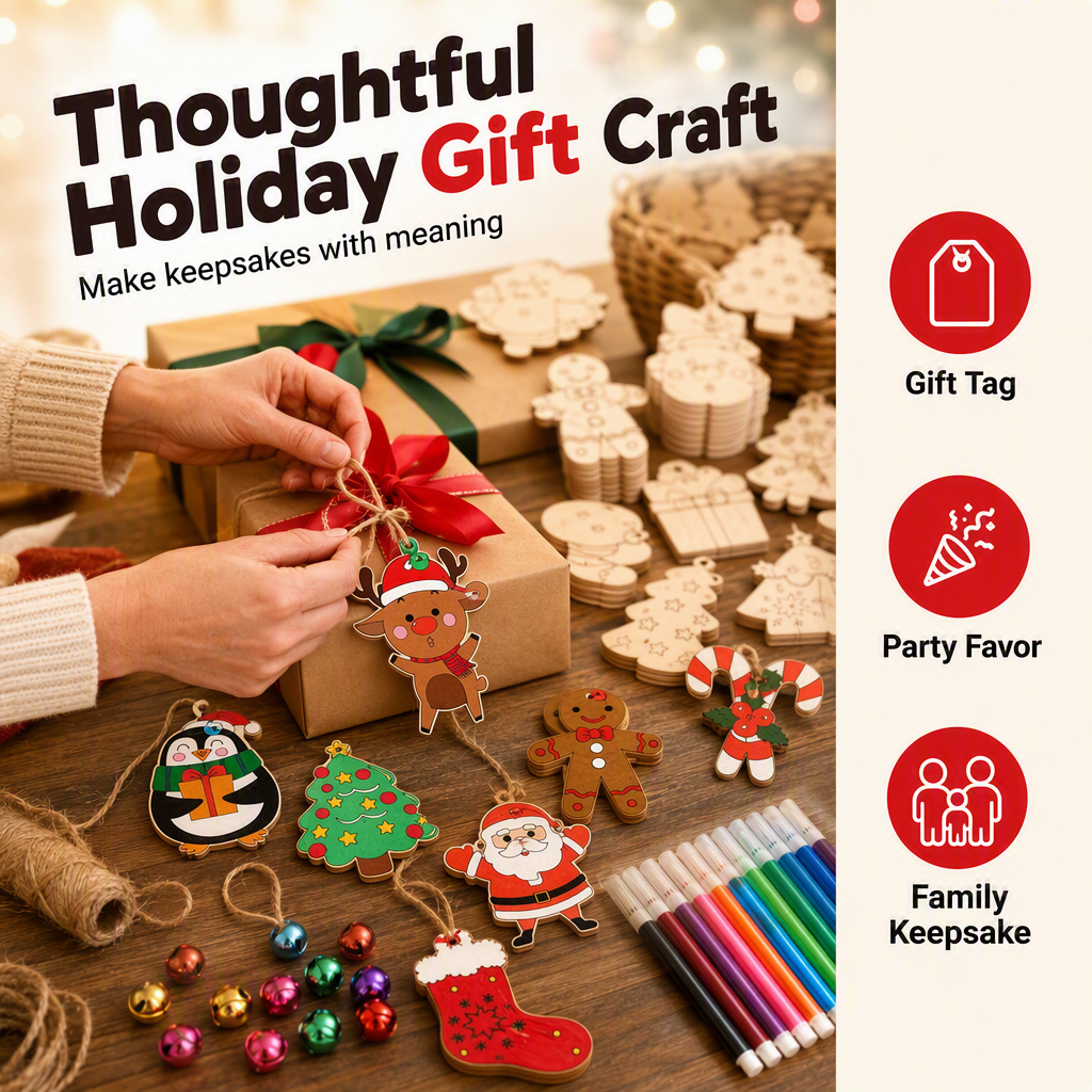 🎄 50% RABATT NU! DIY Christmas Wooden Ornaments Kit med pennor och klockor – släta träkanter, kreativ målning & komplett dekoration – perfekt för julpyssel med familjen ✨