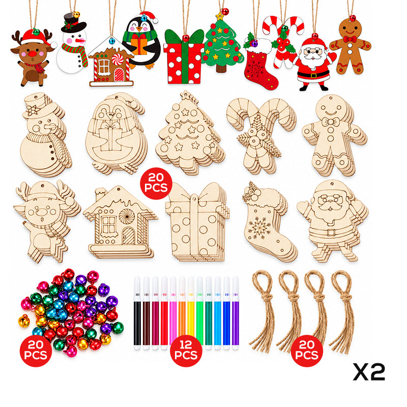 🎄 50% RABATT NU! DIY Christmas Wooden Ornaments Kit med pennor och klockor – släta träkanter, kreativ målning & komplett dekoration – perfekt för julpyssel med familjen ✨