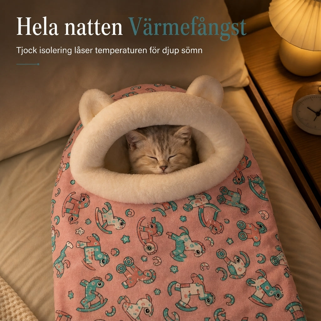 ✨50% RABATT NU! !✨🐱Halvsluten varm sovsäck, mjuk djupsovande grottbo för husdjur med täcke för katter och små hundar