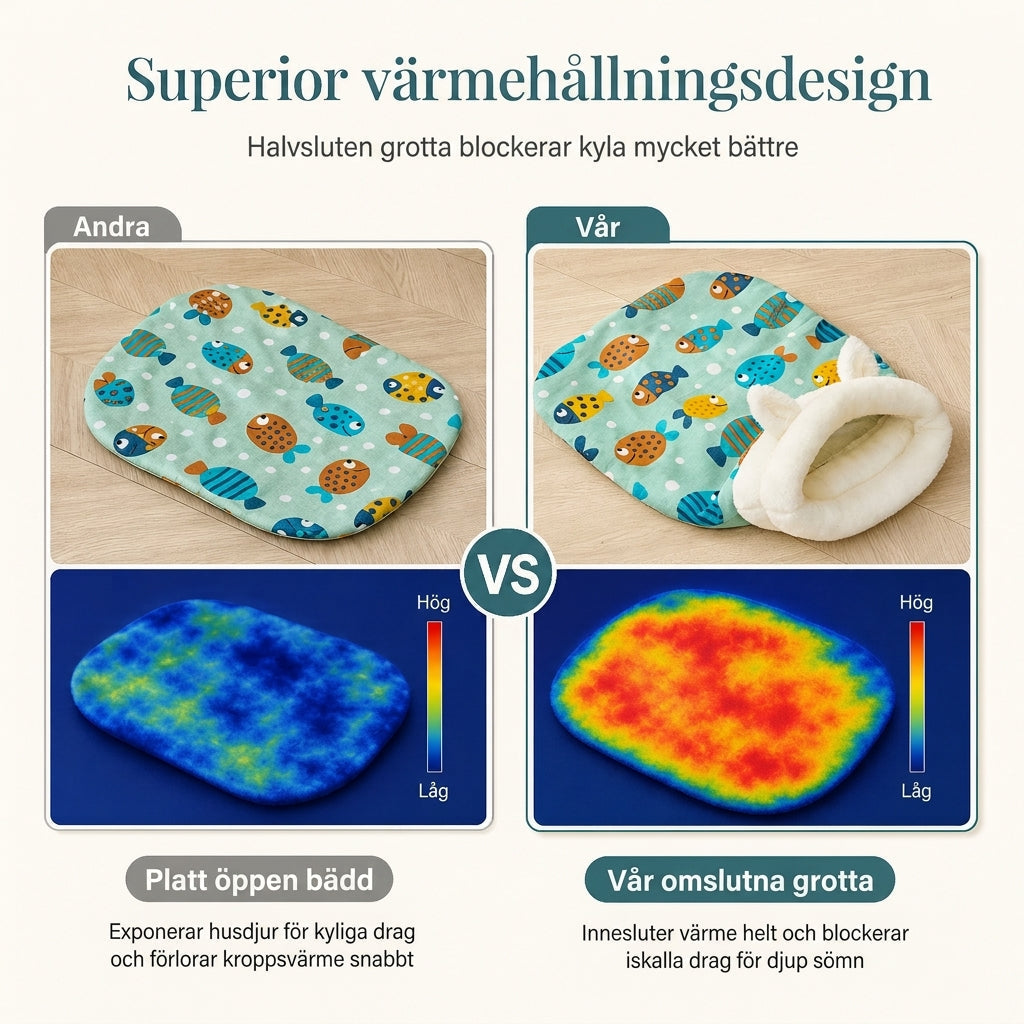 ✨50% RABATT NU! !✨🐱Halvsluten varm sovsäck, mjuk djupsovande grottbo för husdjur med täcke för katter och små hundar