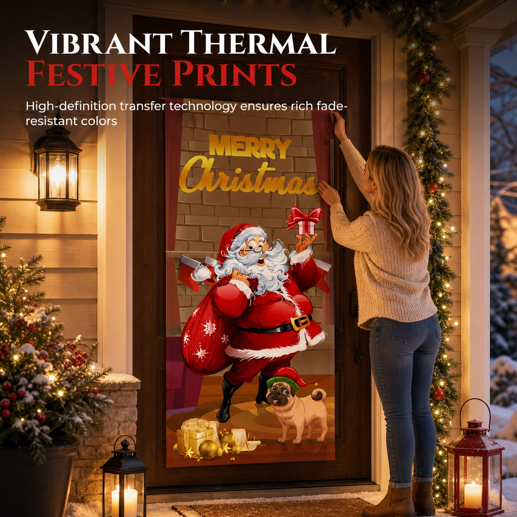🎄 50% RABATT NU! Juldekoration för ytterdörr – festligt dörröverdrag med tomte, alver & banderoll – enkel installation på under en minut ✨