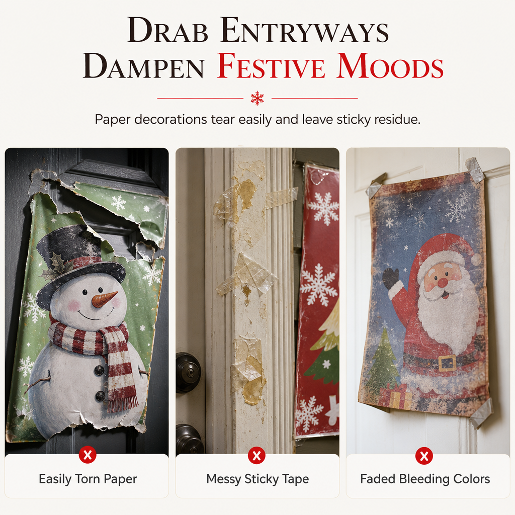 🎄 50% RABATT NU! Juldekoration för ytterdörr – festligt dörröverdrag med tomte, alver & banderoll – enkel installation på under en minut ✨