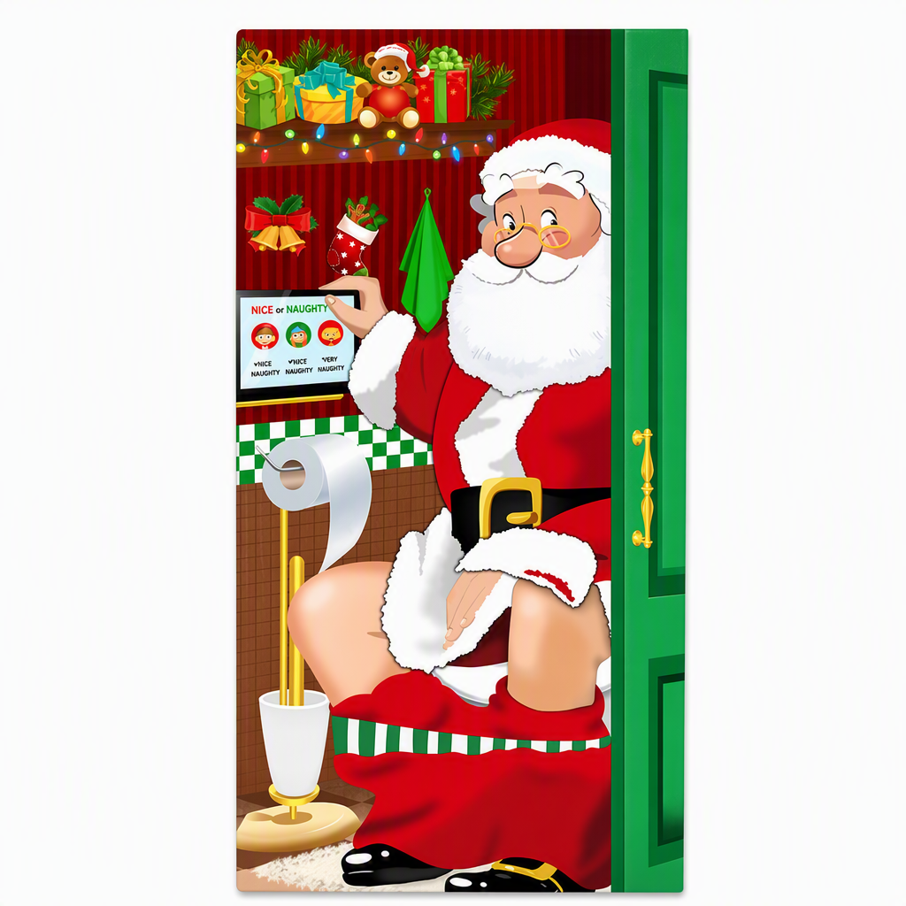🎄 50% RABATT NU! Juldekoration för ytterdörr – festligt dörröverdrag med tomte, alver & banderoll – enkel installation på under en minut ✨