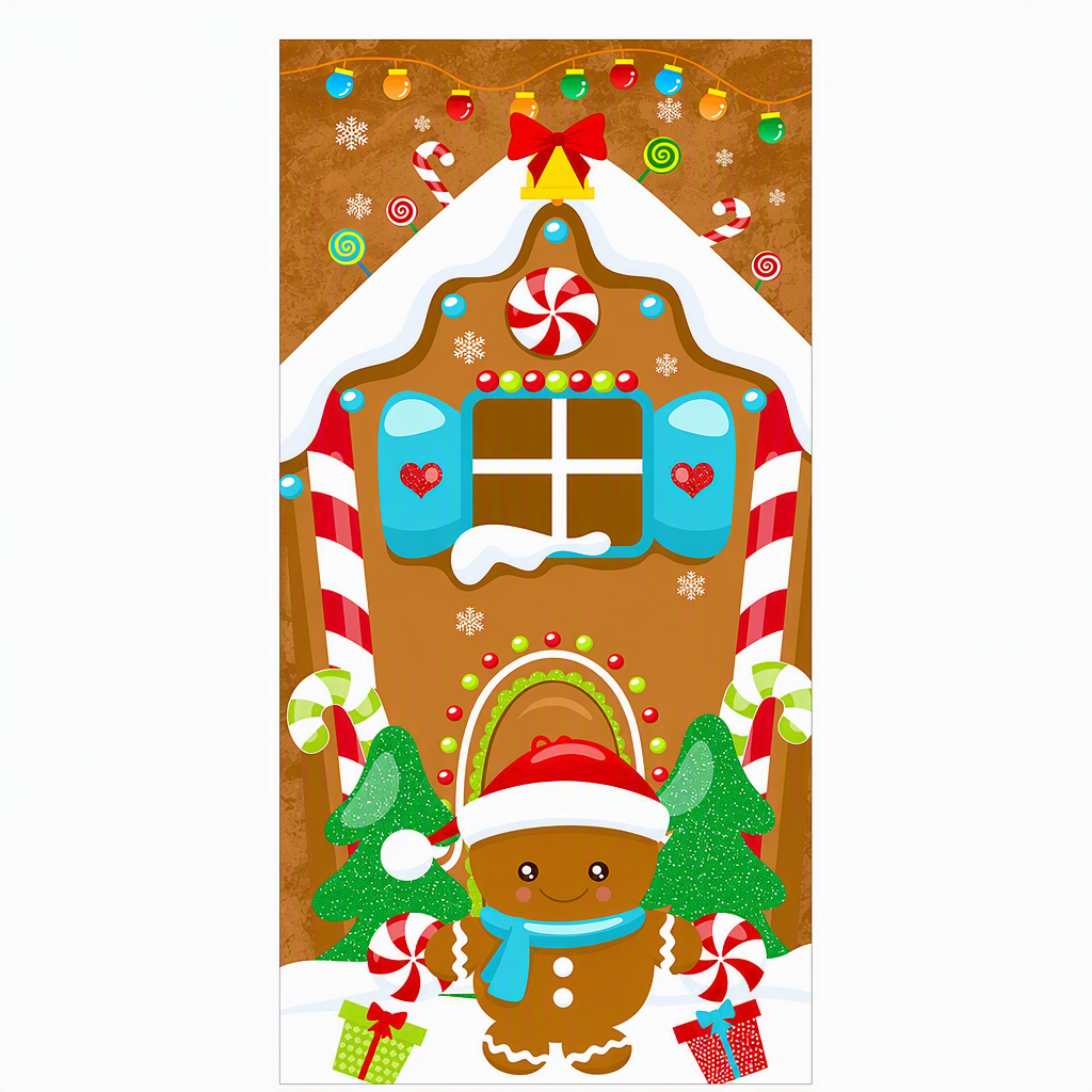 🎄 50% RABATT NU! Juldekoration för ytterdörr – festligt dörröverdrag med tomte, alver & banderoll – enkel installation på under en minut ✨