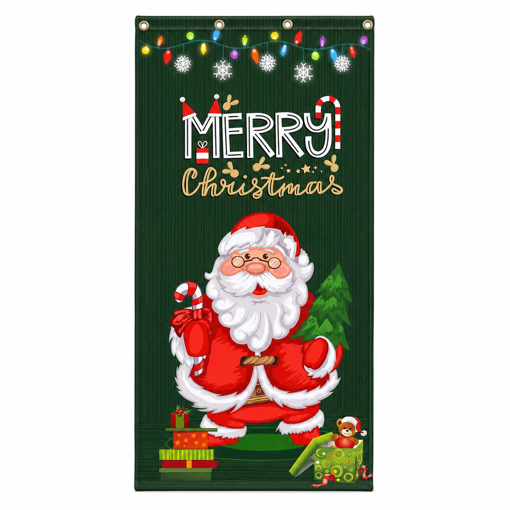 🎄 50% RABATT NU! Juldekoration för ytterdörr – festligt dörröverdrag med tomte, alver & banderoll – enkel installation på under en minut ✨