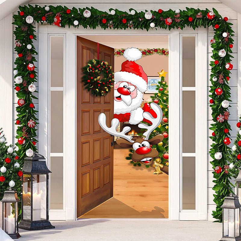 🎄 50% RABATT NU! Juldekoration för ytterdörr – festligt dörröverdrag med tomte, alver & banderoll – enkel installation på under en minut ✨