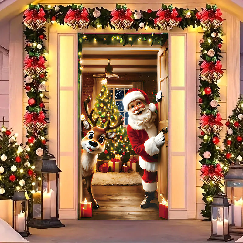 🎄 50% RABATT NU! Juldekoration för ytterdörr – festligt dörröverdrag med tomte, alver & banderoll – enkel installation på under en minut ✨