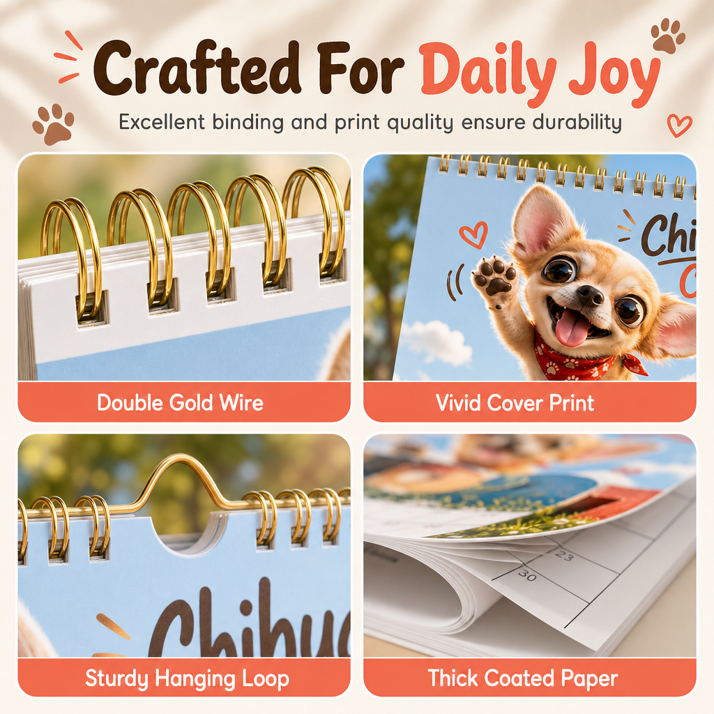 🔥🎁 Nyhet – 50 % RABATT! 🔥 Chihuahua-väggkalender för 12 månader – tolv bedårande illustrationer, tjockt papper & kompakt format – gör året sötare och mer organiserat 🐕✨