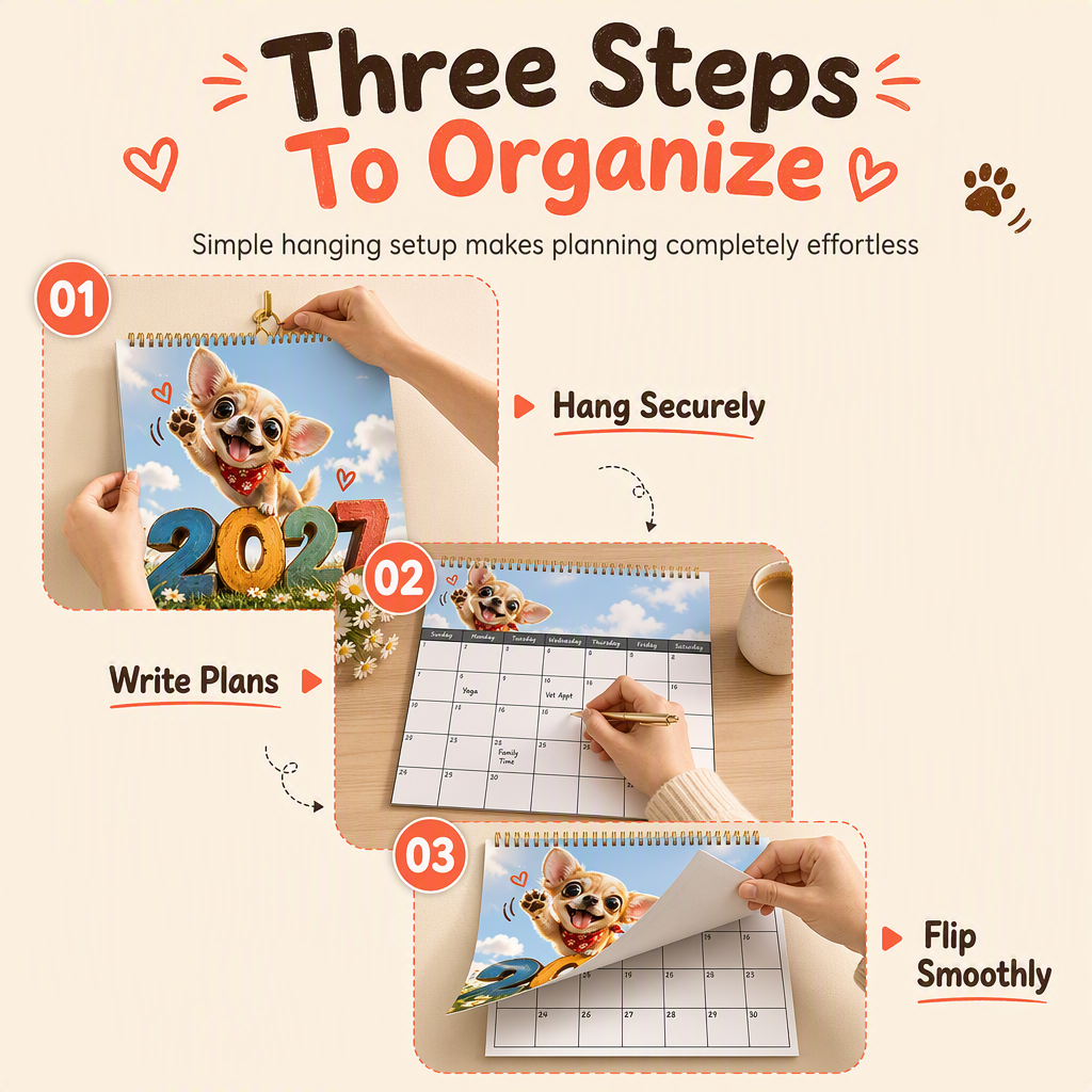 🔥🎁 Nyhet – 50 % RABATT! 🔥 Chihuahua-väggkalender för 12 månader – tolv bedårande illustrationer, tjockt papper & kompakt format – gör året sötare och mer organiserat 🐕✨