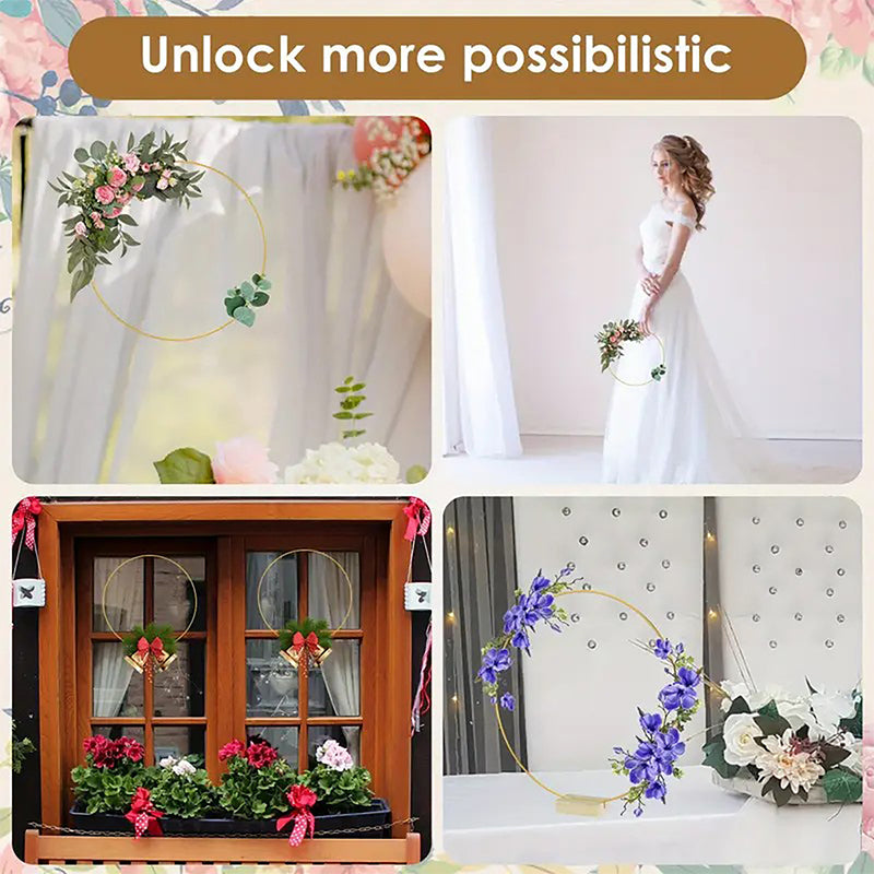 🌸 50 % RABATT! ✨ Dekorativ ring i guldton med trästativ – Anpassningsbar bordsdekoration med LED-ljusslinga, återanvändbar design för blommor, band och grönt – Elegant hantverk i järn och furu för evenemang och vardagsinredning
